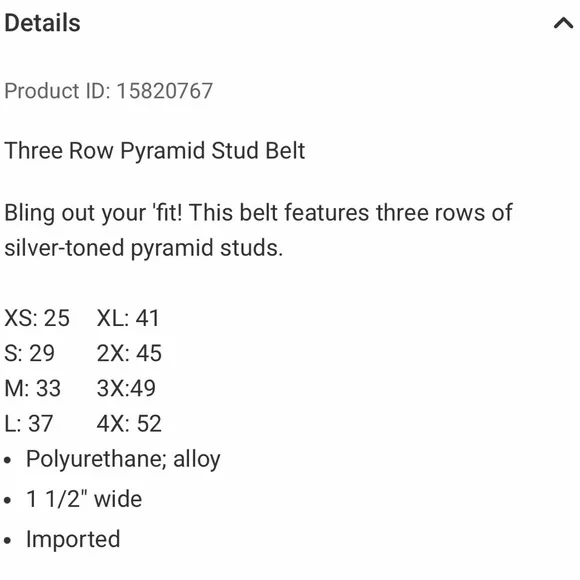 Hot Topic Three Row Black Studded Belt with Silver Pyramid Hardware - Picture 6 of 6